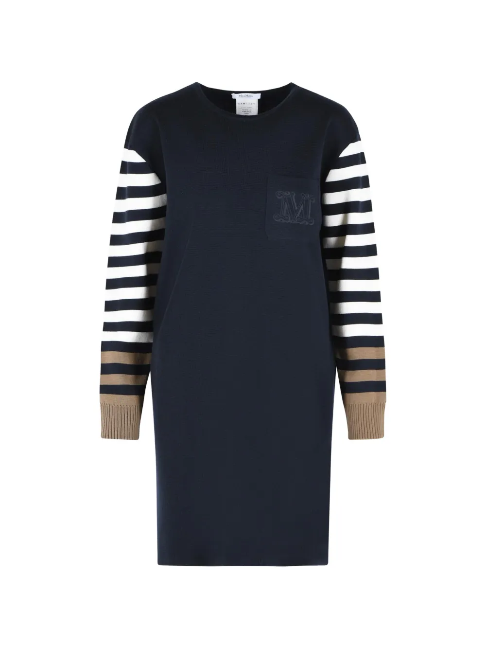 Max Mara stripeds-sleeves pocket wool sweater dress - Blue