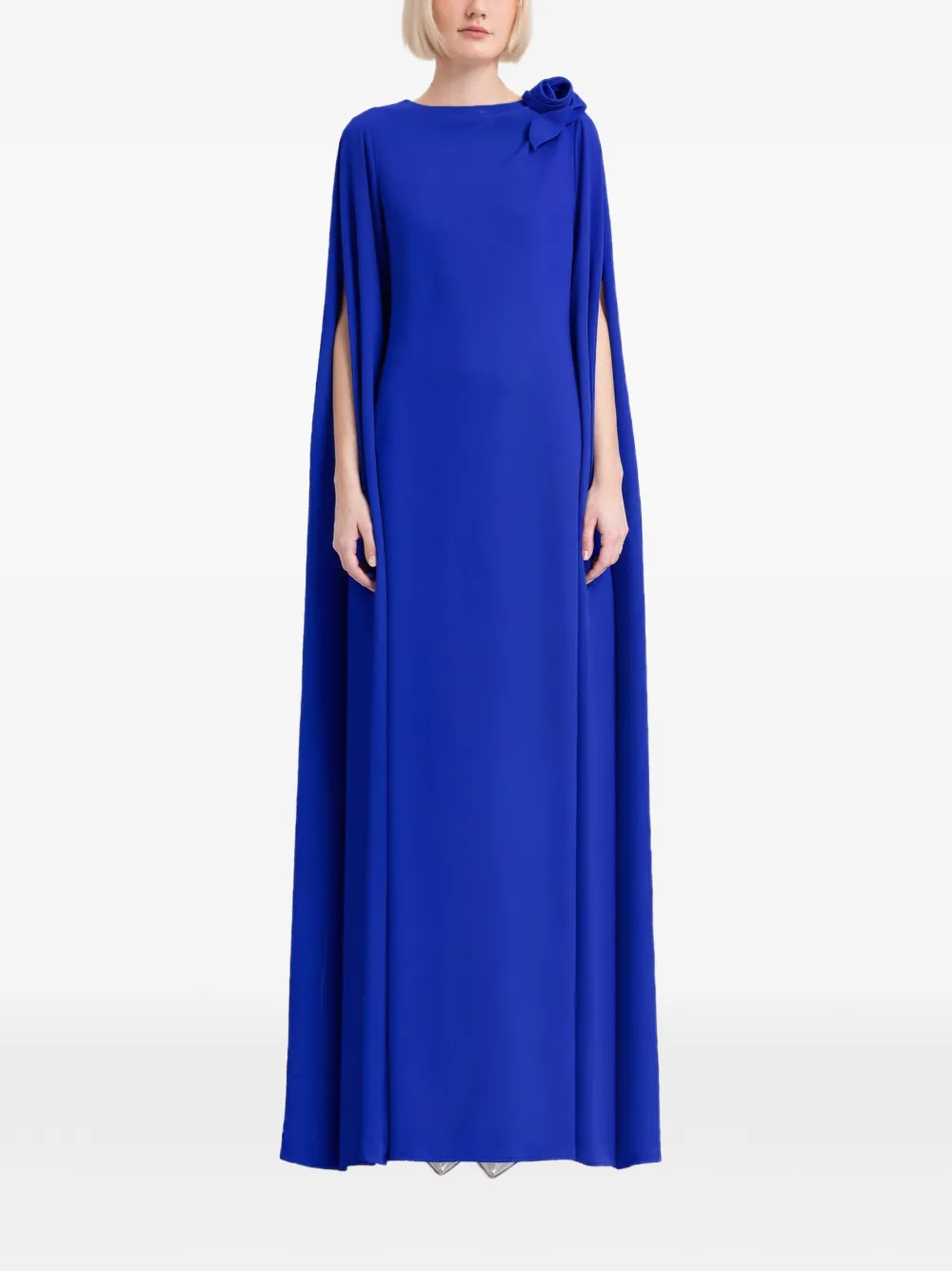 Gemy Maalouf rose-detail cape-sleeve gown - Blu