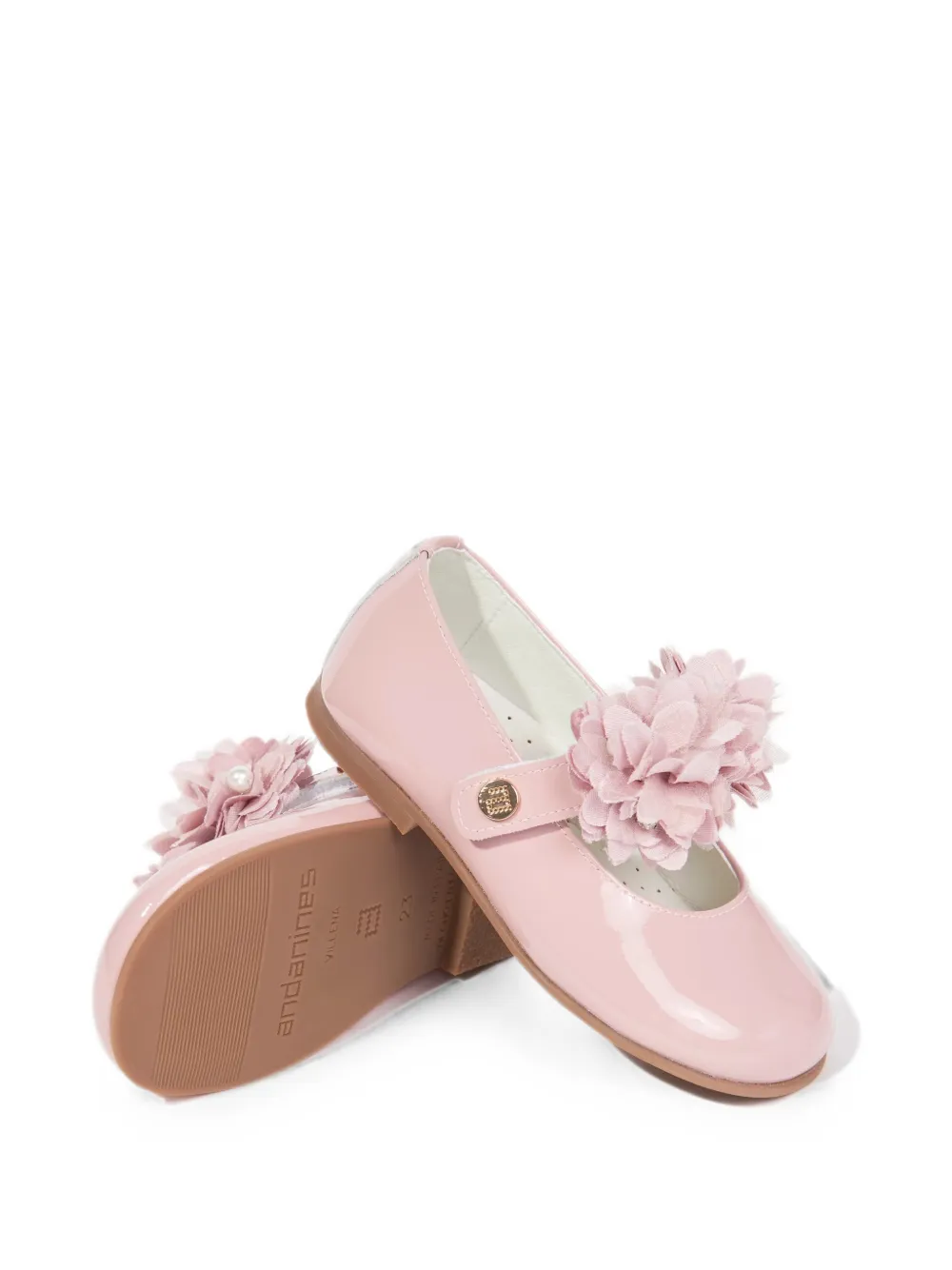 ANDANINES Lakleren ballerina's met bloemen-applicatie Roze
