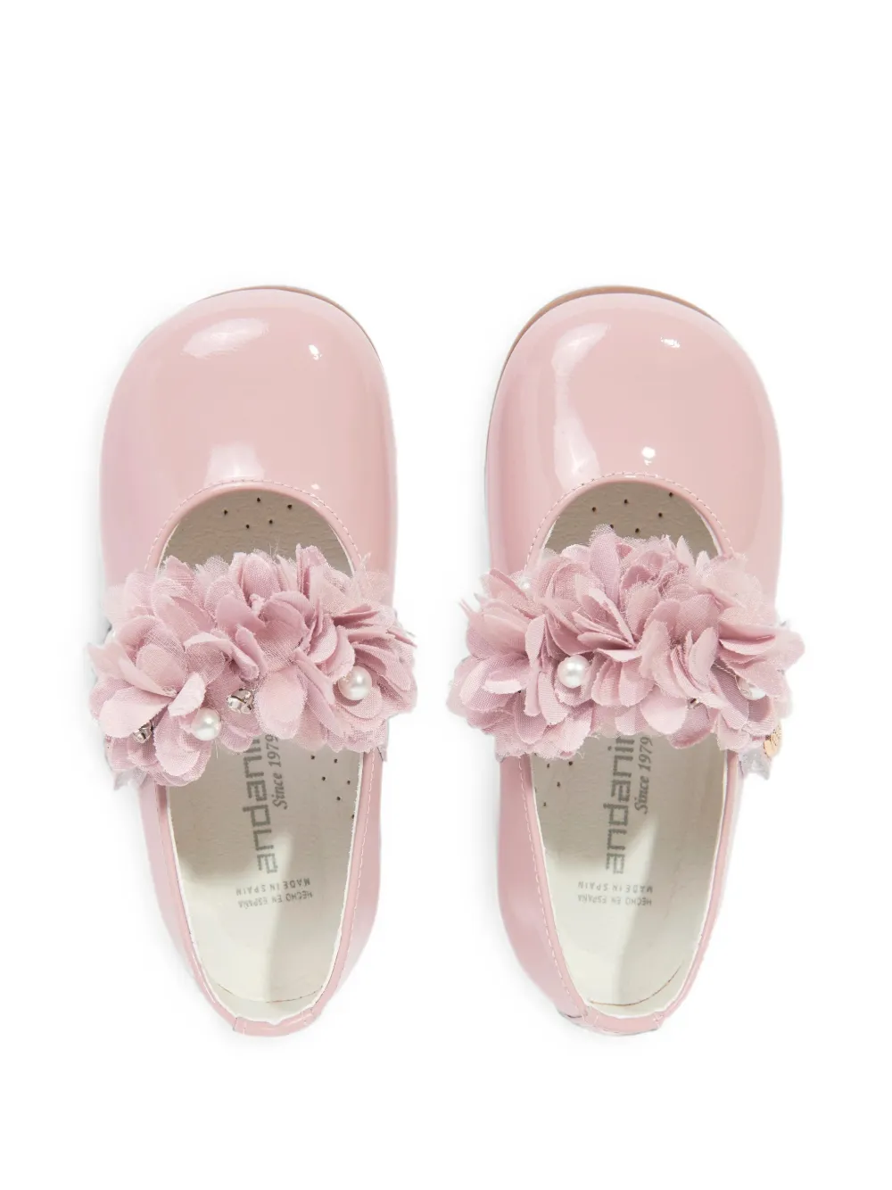 ANDANINES Lakleren ballerina's met bloemen-applicatie Roze