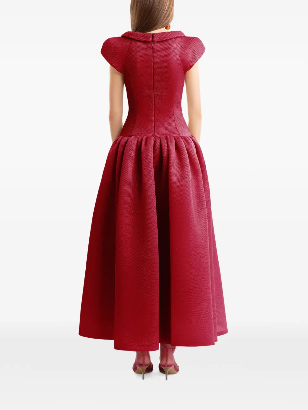 Gemy Maalouf Midi-jurk met verlaagde taille en sculpturale halslijn Rood