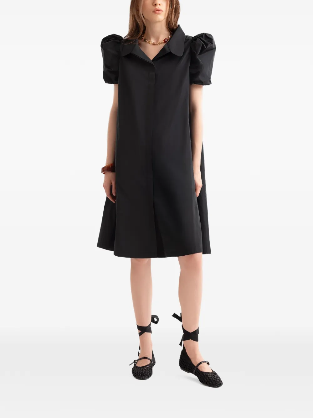 Gemy Maalouf Midikleid mit Puffärmeln - Schwarz