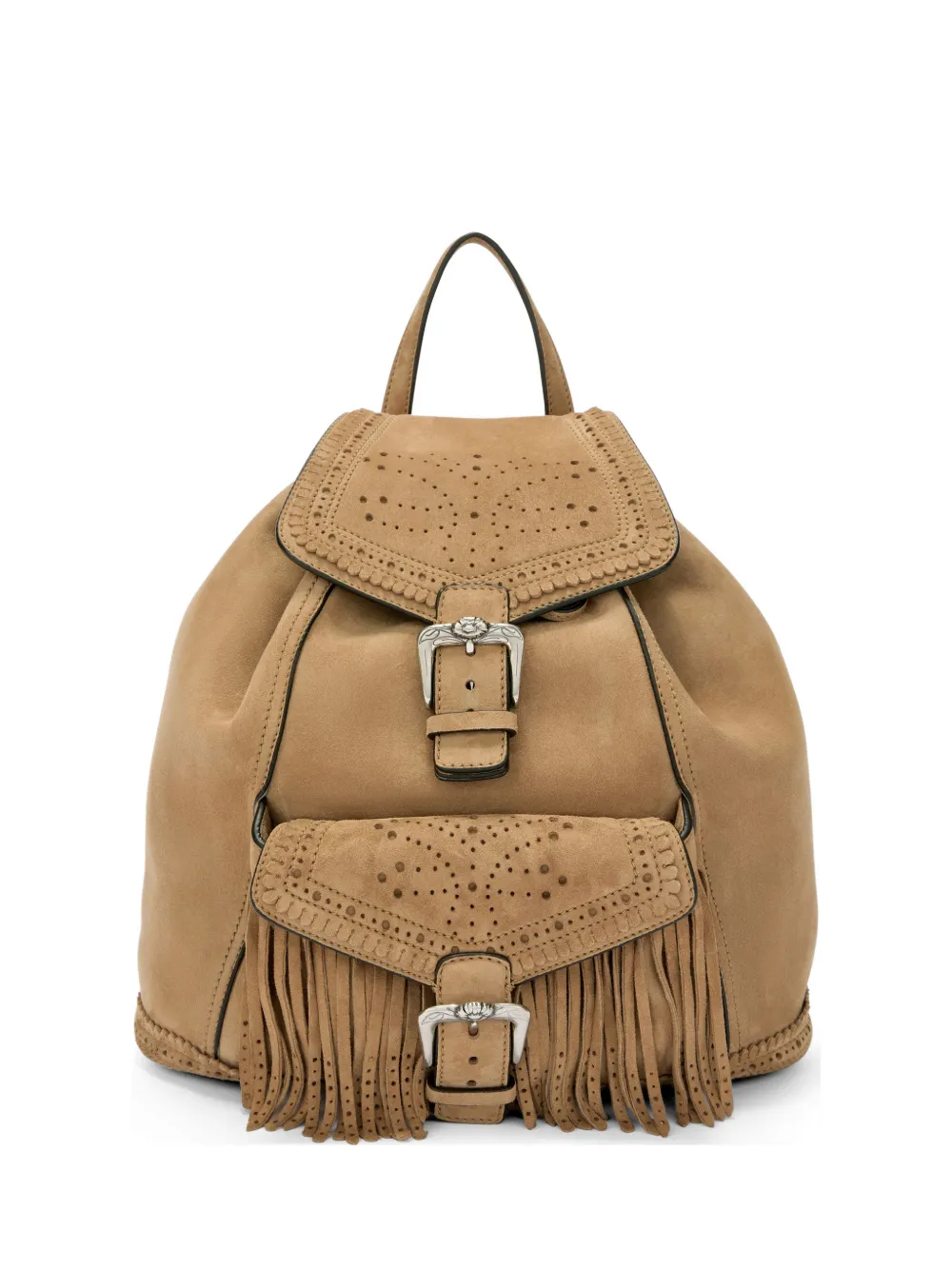 Ermanno Scervino fringes perforations suede backpack - Toni neutri