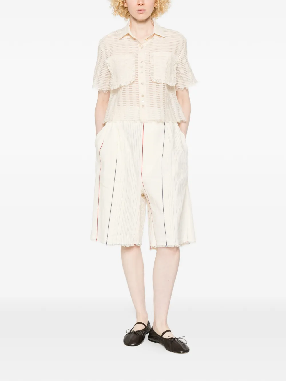  Phisique Du Role Pinstripe Frayed-hem Shorts - Neutrals 