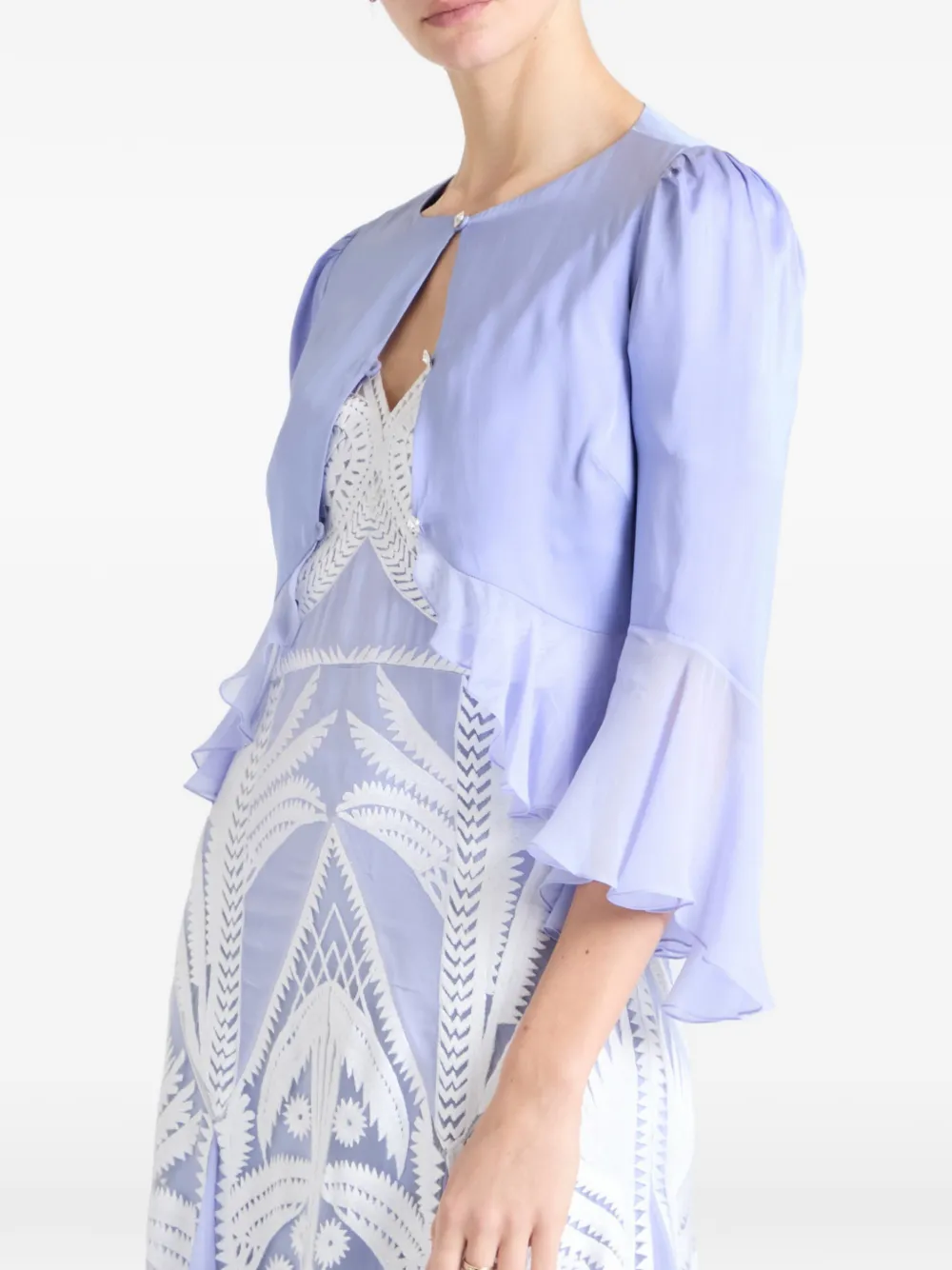 Temperley London Leilani ruffled silk-blend jacket - Blu
