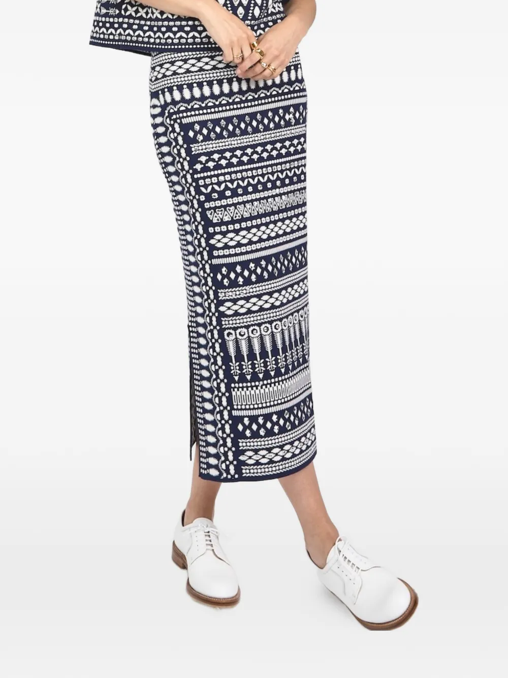 Temperley London Tlalli gebreide midi-rok met patroon Blauw