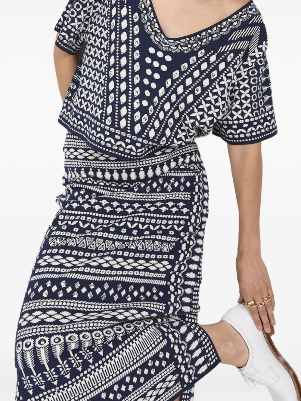 Temperley London Tlalli gebreide midi-rok met patroon Blauw