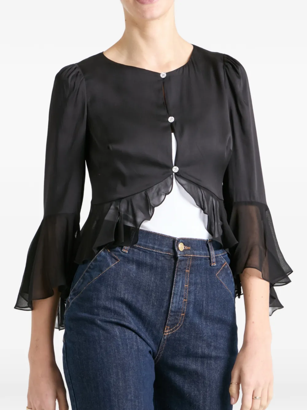 Temperley London Leilani ruffled silk jacket - Nero