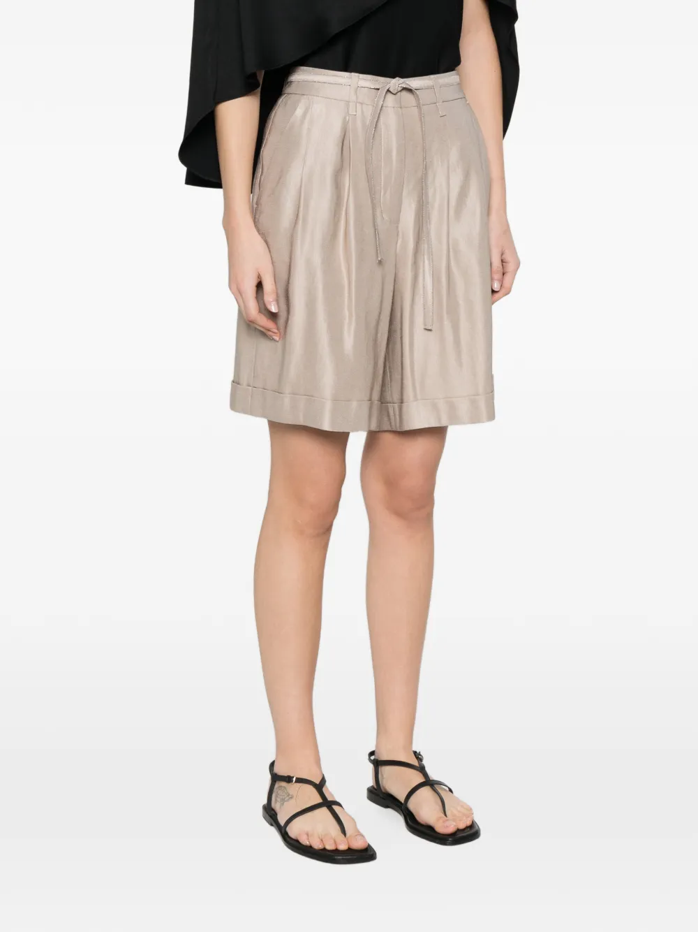  Peserico Cuffed-hem Pleated Shorts - Neutrals 