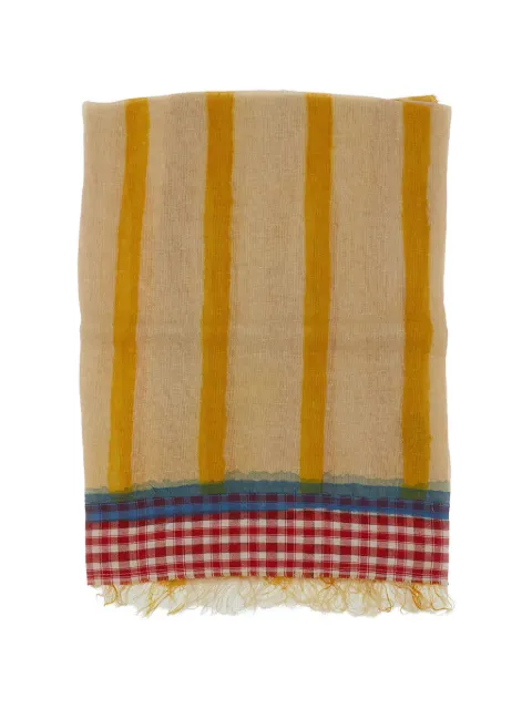 Exquisite J stripe-pattern gingham-trim scarf