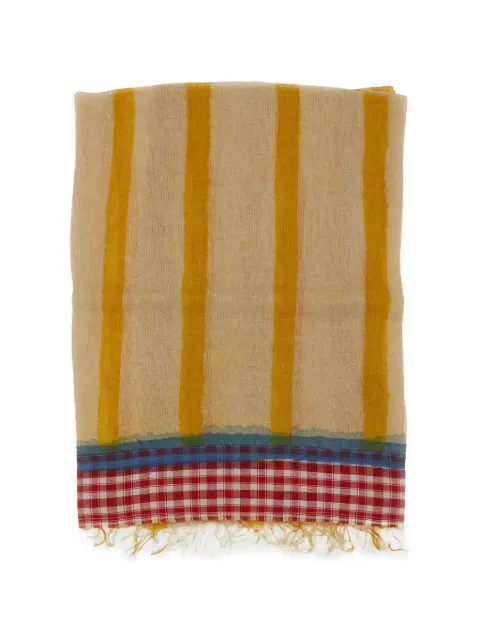 Exquisite J stripe-pattern gingham-trim scarf
