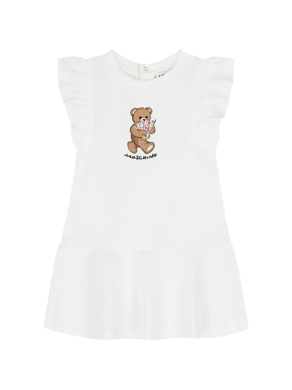 Moschino Kids ruffled-sleeves teddy-print dress - Bianco