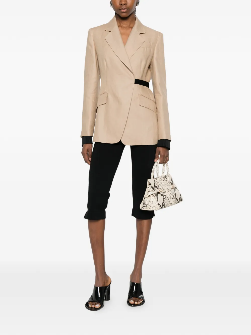 Max Mara Mxsfionda linnen blazer met zwarte afwerking Beige