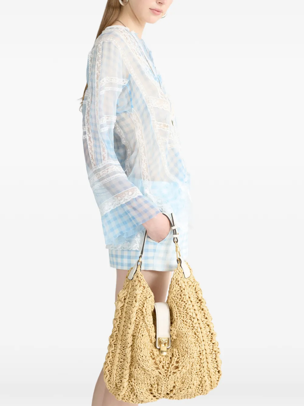 Ermanno Scervino Natural raffia schoudertas Geel