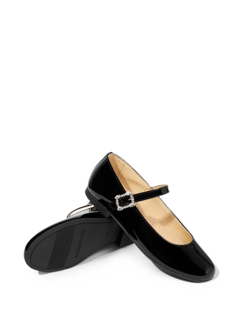 ANDANINES Lakleren ballerina's met kristallen gesp Zwart