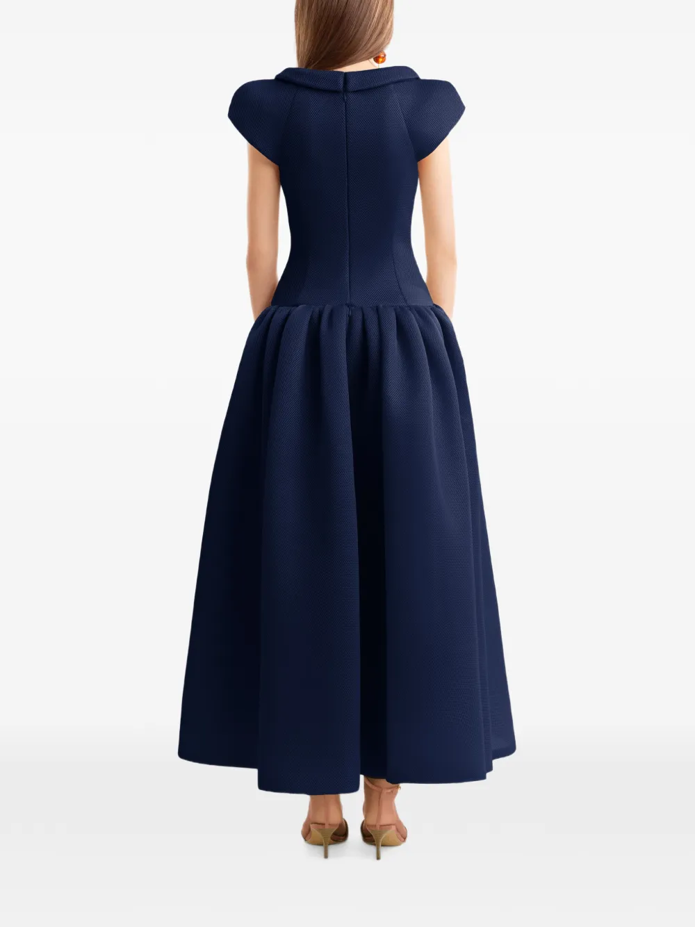 Gemy Maalouf Midi-jurk met verlaagde taille en sculpturale halslijn Blauw