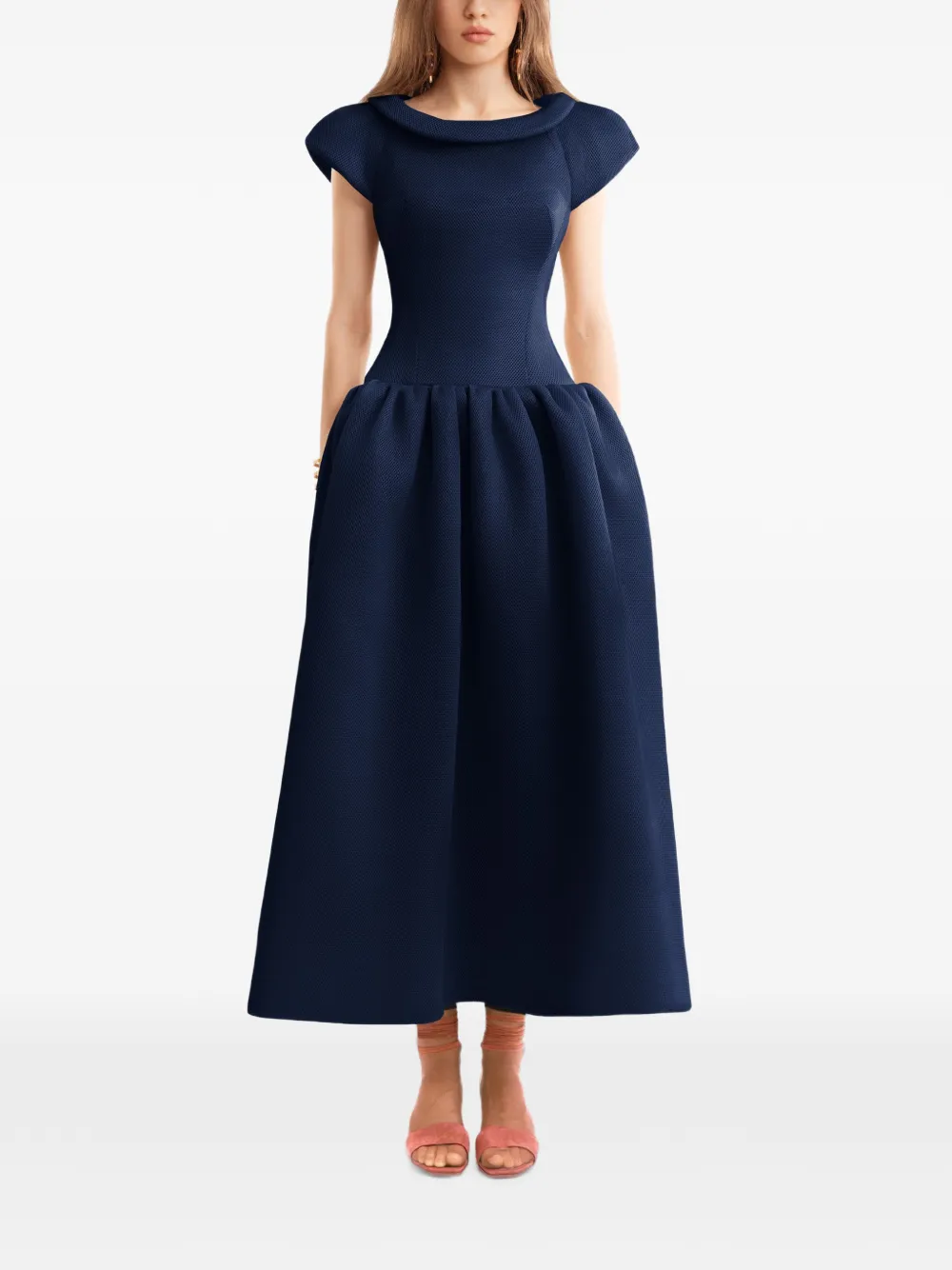 Gemy Maalouf Midi-jurk met verlaagde taille en sculpturale halslijn Blauw