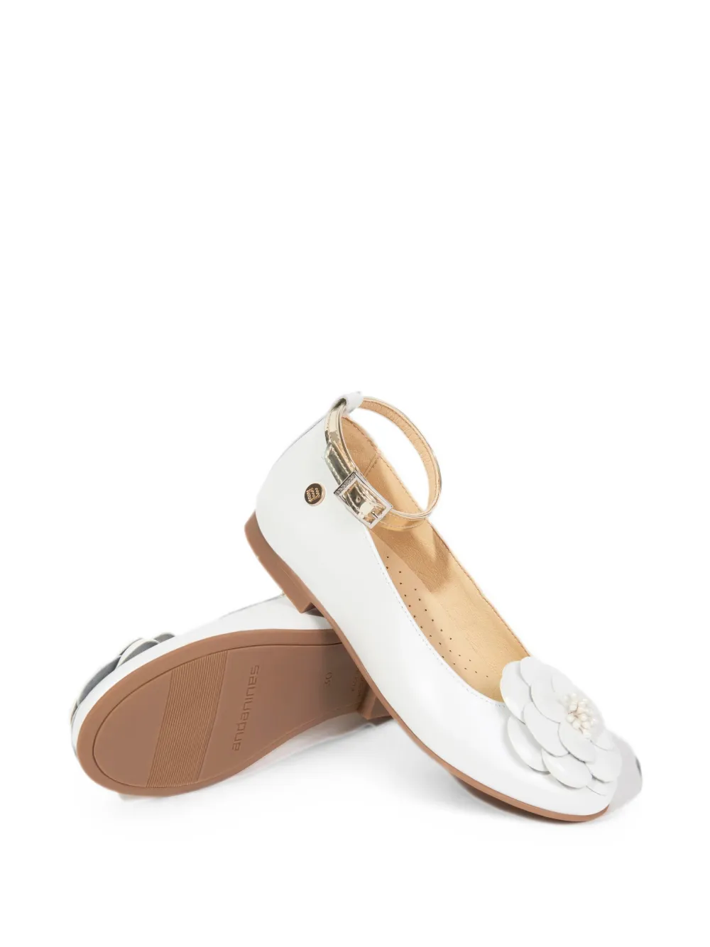 ANDANINES Ballerina's met gespbandje en bloemen-applicatie Wit