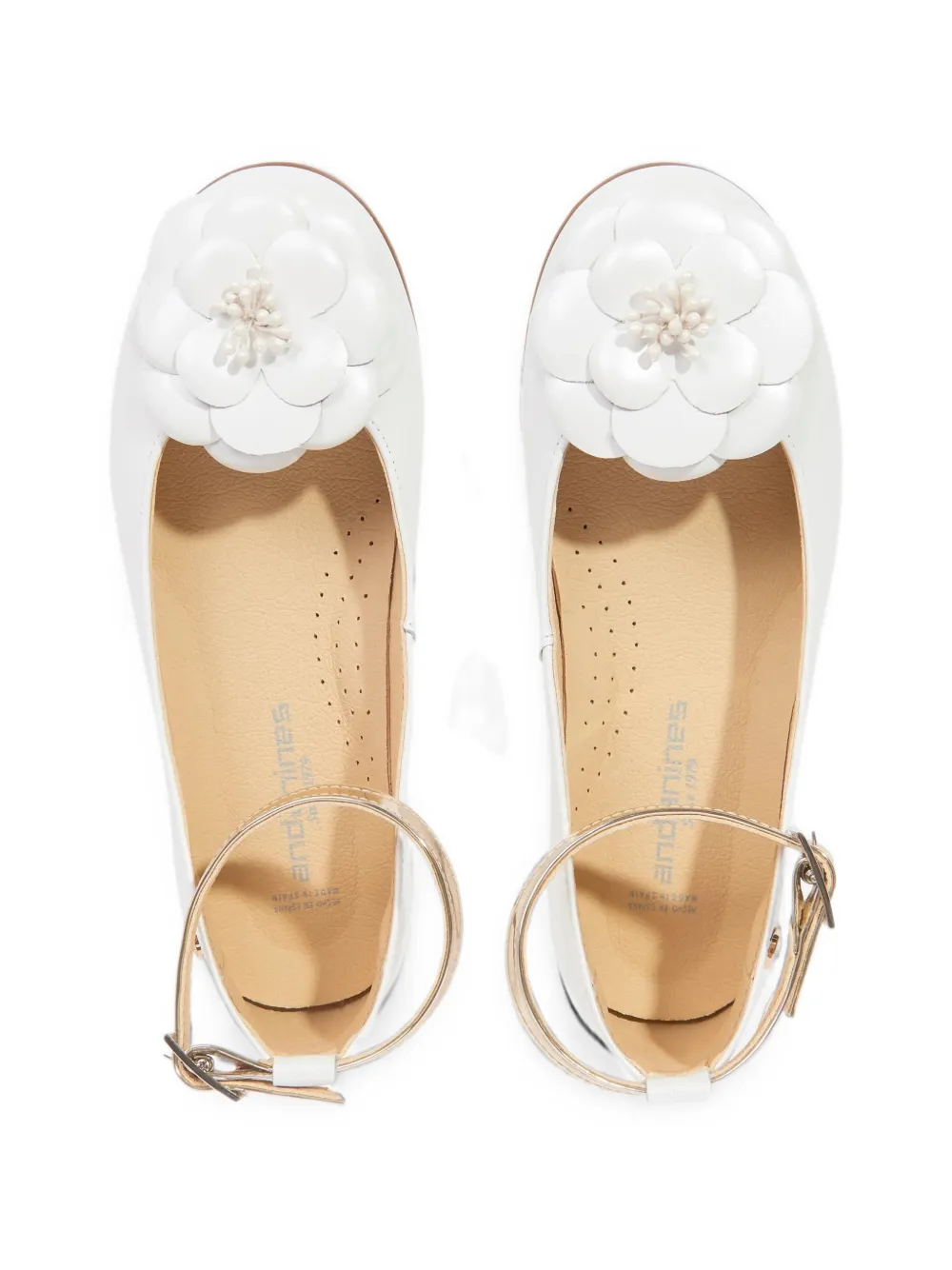 ANDANINES Ballerina's met gespbandje en bloemen-applicatie Wit