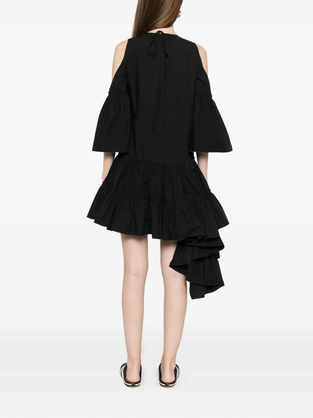 JW Anderson Asymmetrische jurk met open schouders en ruches Zwart