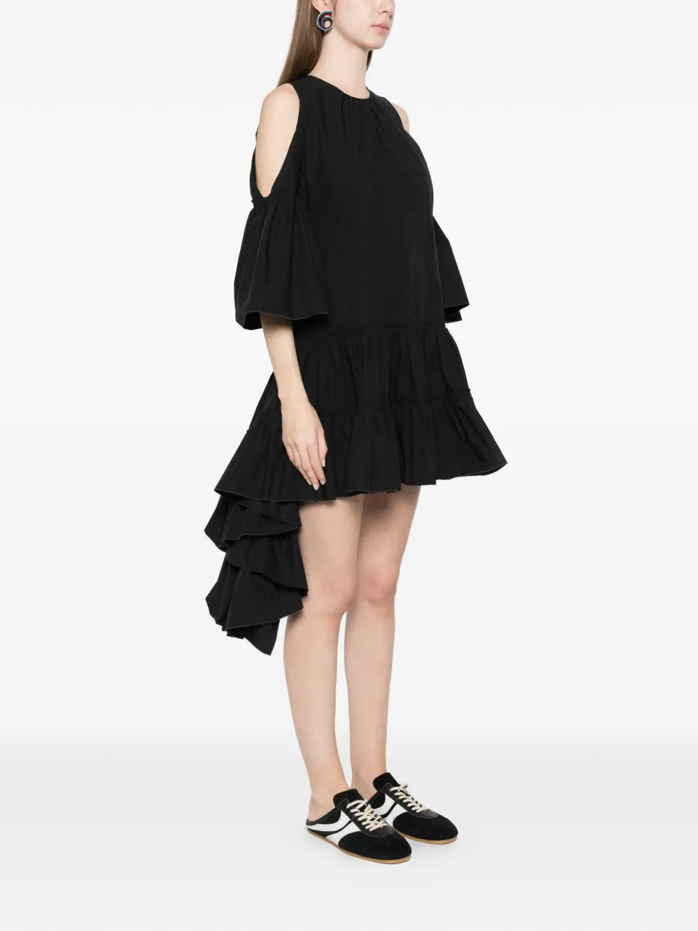 JW Anderson Asymmetrische jurk met open schouders en ruches Zwart