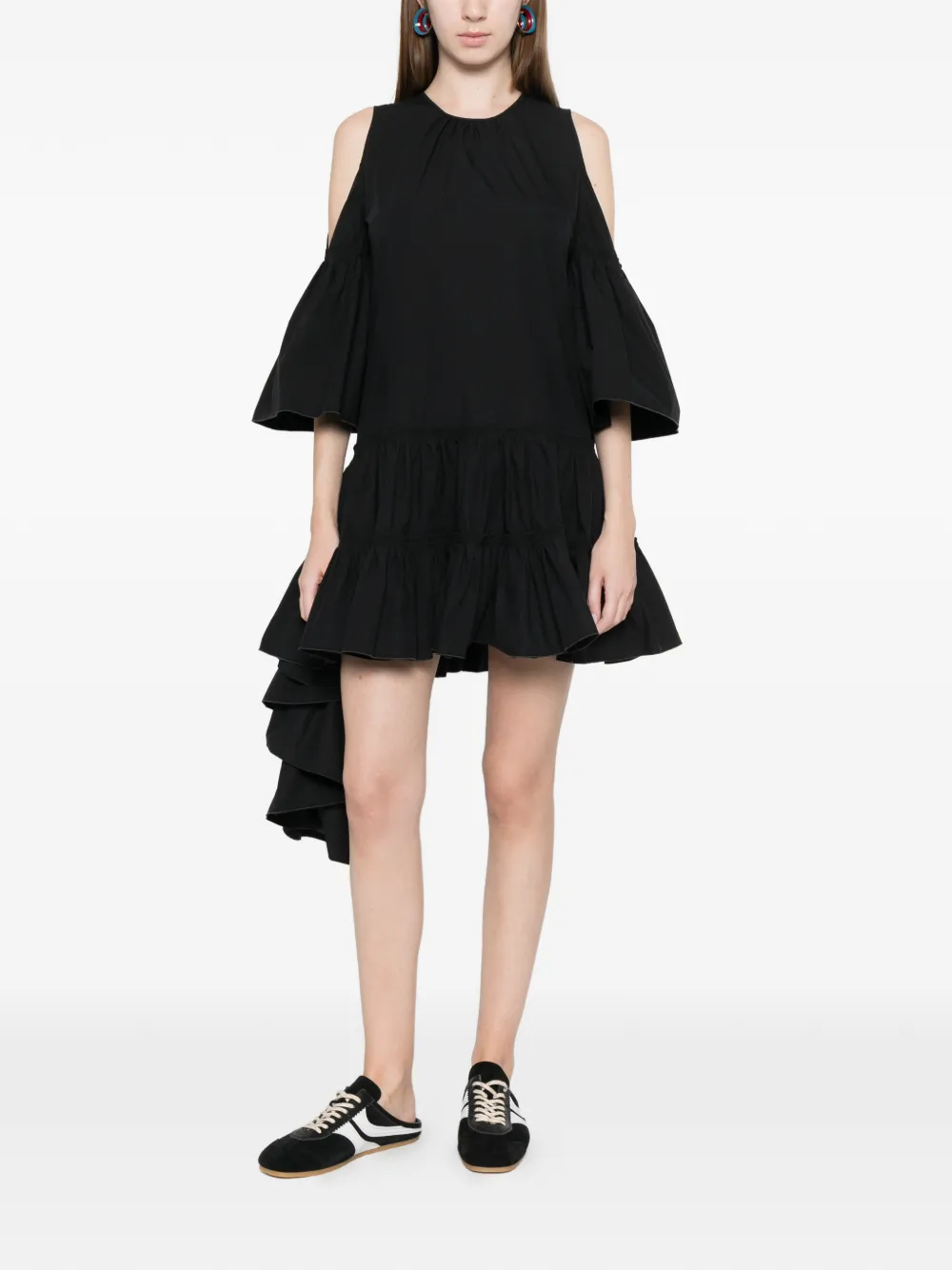 JW Anderson Asymmetrische jurk met open schouders en ruches Zwart