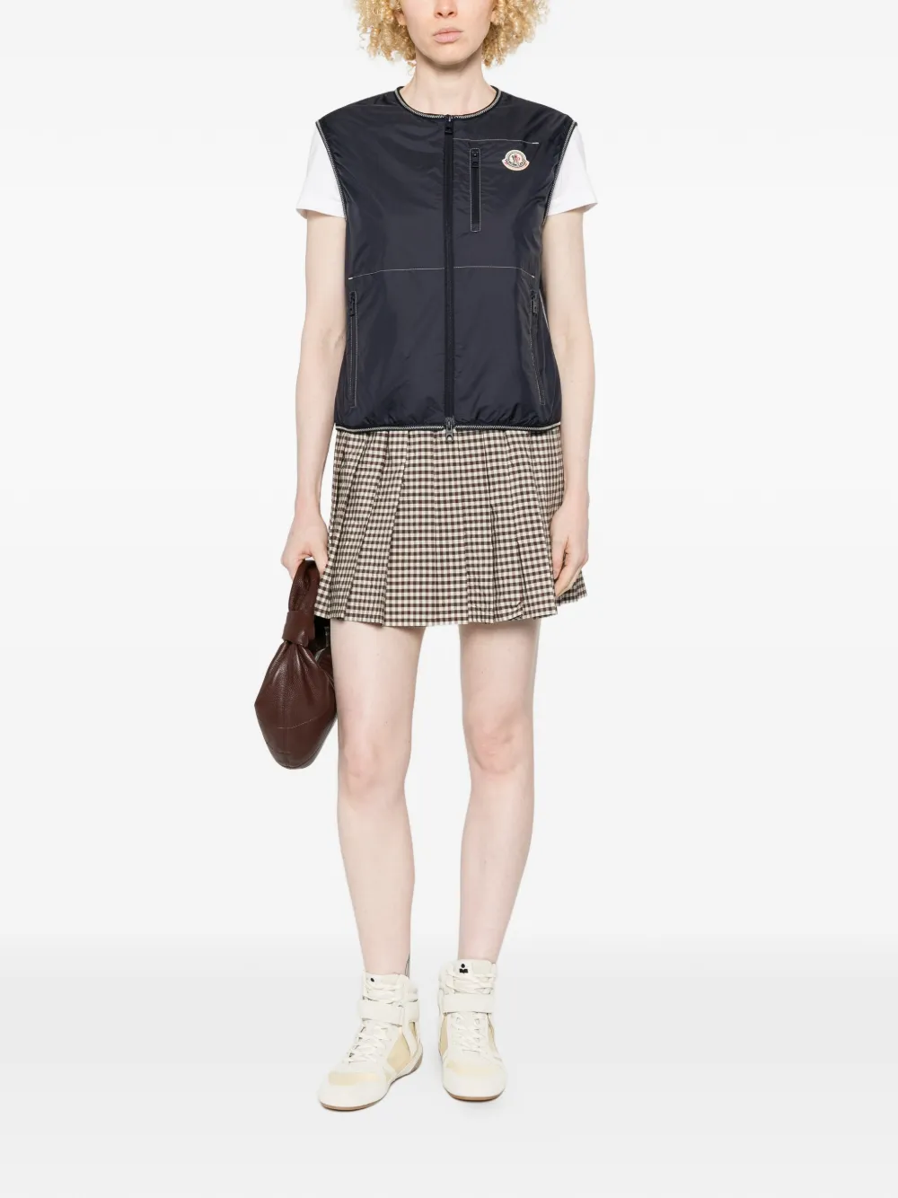  Moncler Checked Pleated Mini Skirt - Brown 