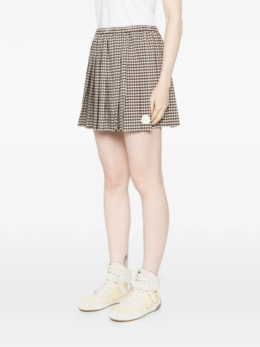  Moncler Checked Pleated Mini Skirt - Brown 