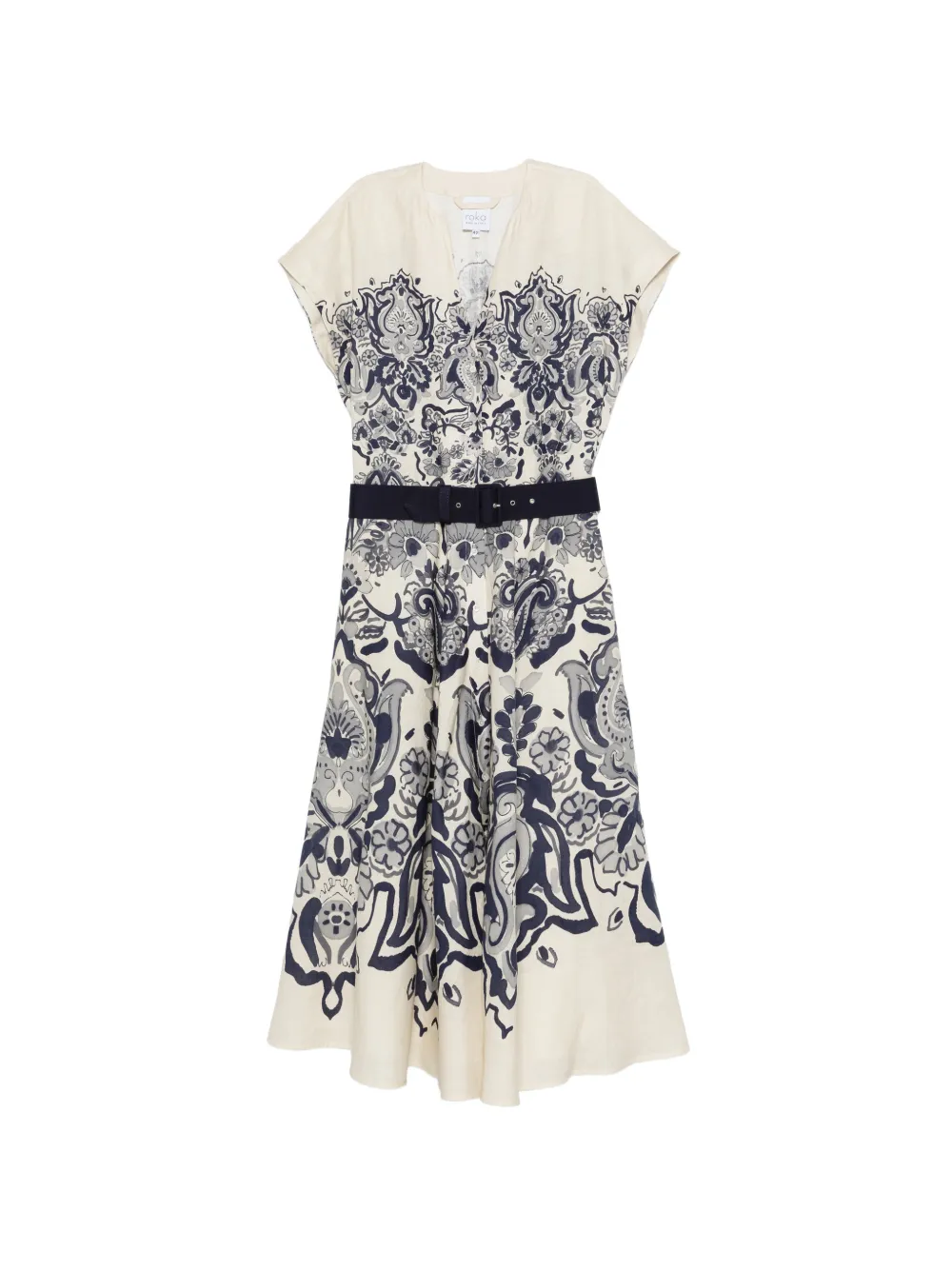 Sara Roka Glady damask-belt midi dress - Toni neutri