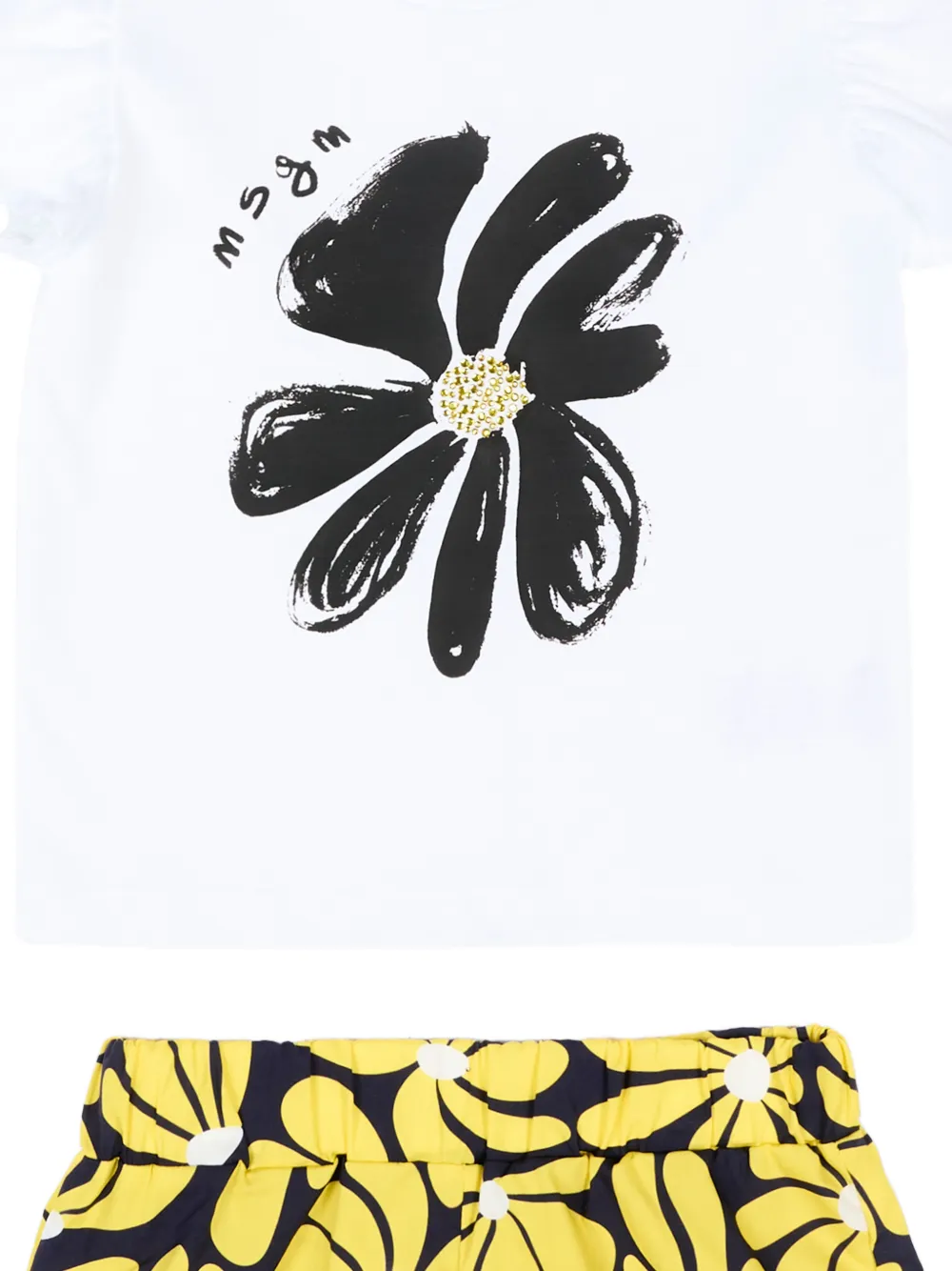  Msgm Kids Ruffled Floral-print Shorts Set - White 