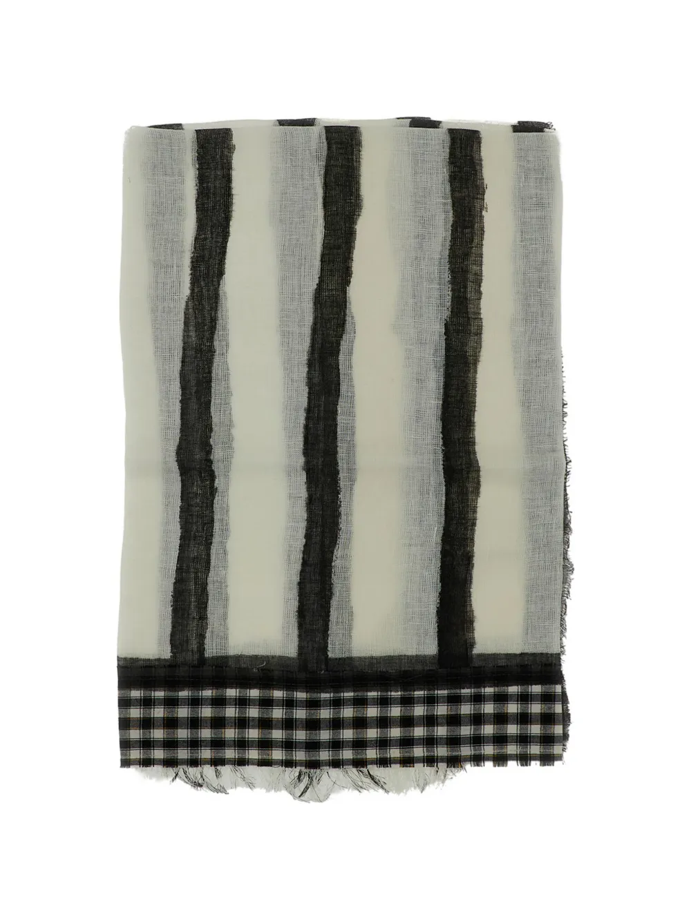 Exquisite J stripe-print gingham-trim scarf - Nude