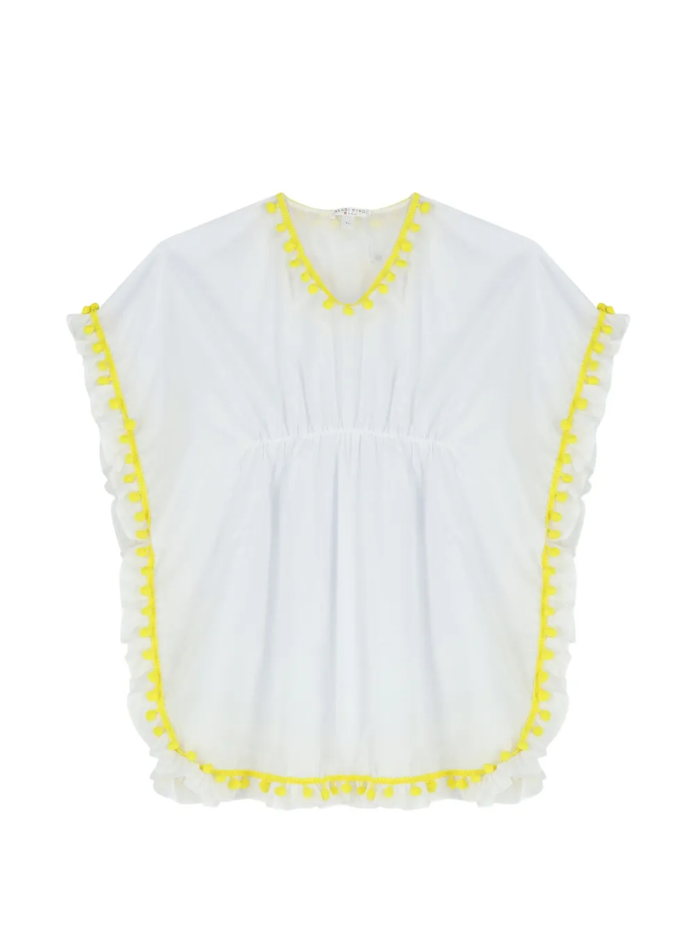 Nessi Byrd Kids Caftano con ruches e pompon - Bianco