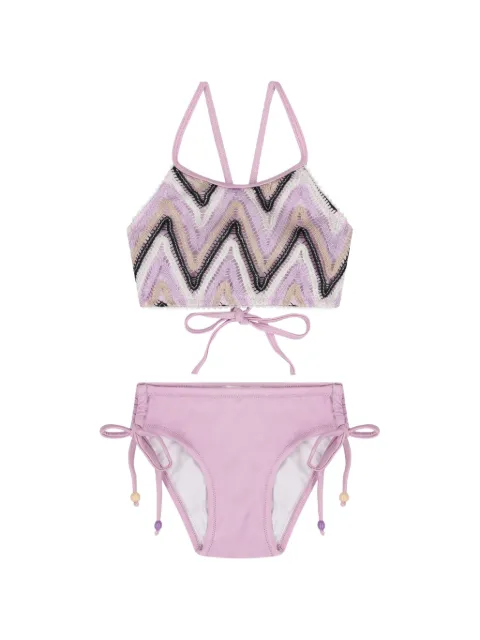 Nessi Byrd Kids bikini à motif zig-zag et liens noués