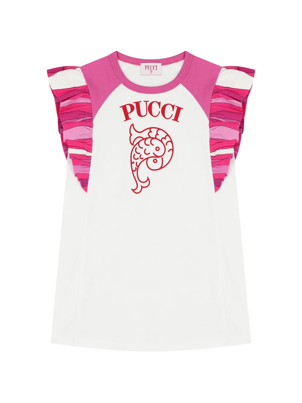 PUCCI Junior ruffled-detail logo-print dress - Bianco