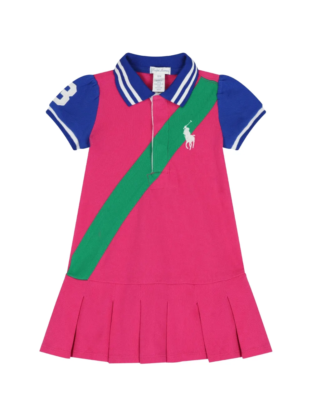 POLO RALPH LAUREN KIDS Twee geplooide jurken met gestreept detail Roze