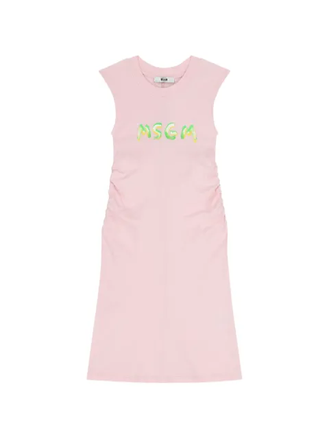 MSGM Kids logo-print ruched dress