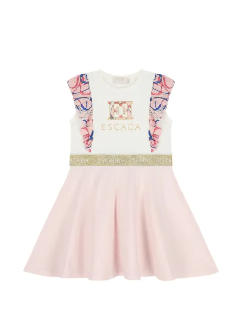Escada Kids ruffled logo-embroidered dress