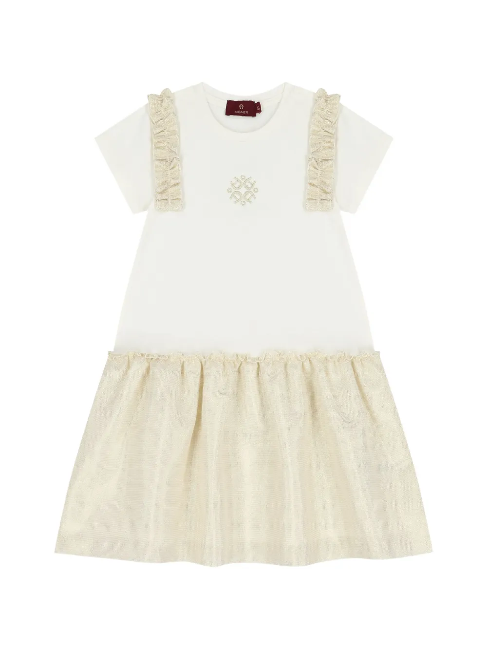 Aigner Kids ruffled logo-appliqué dress - Toni neutri