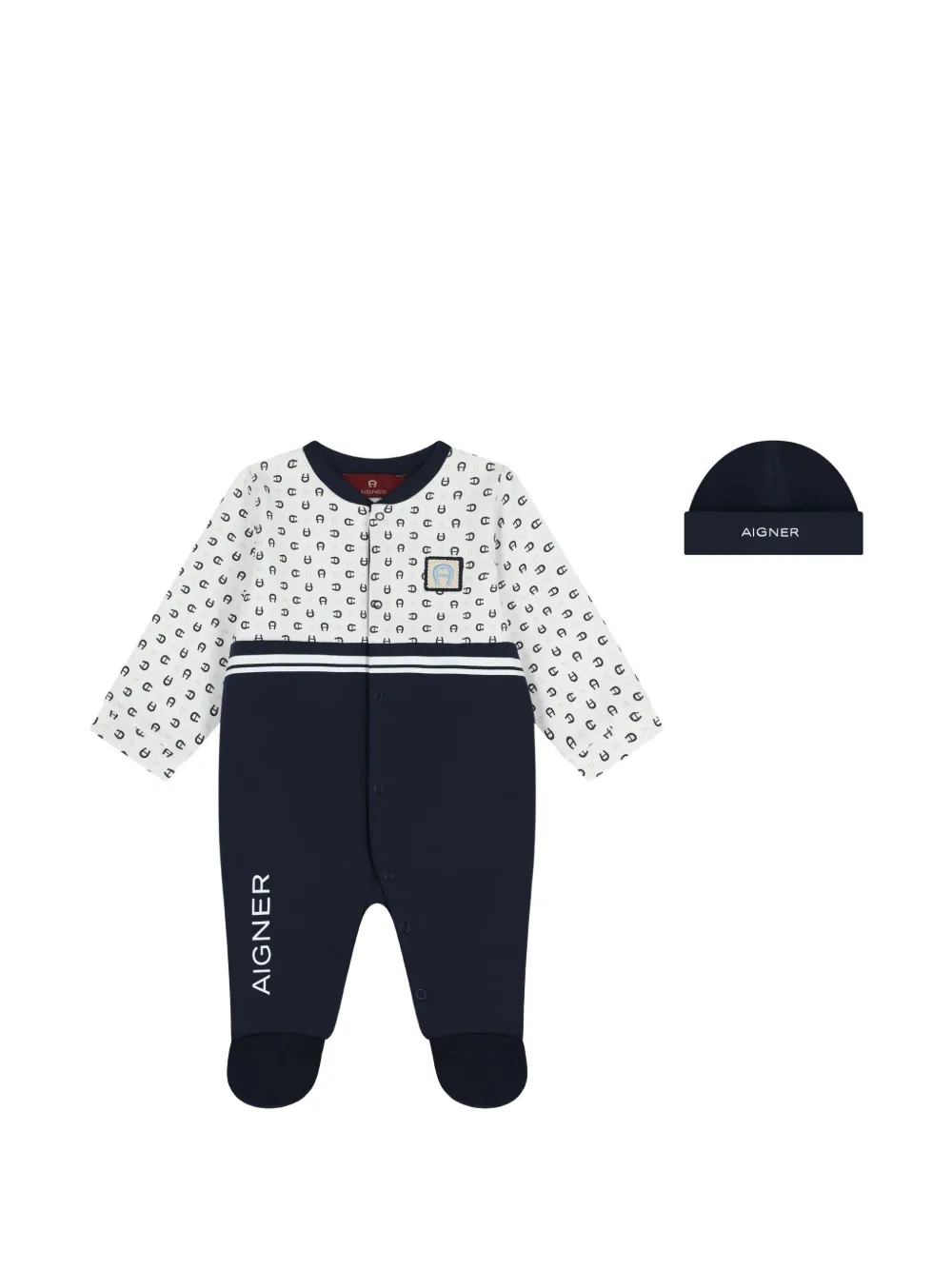 Aigner Kids print babygrow beanie - Blu