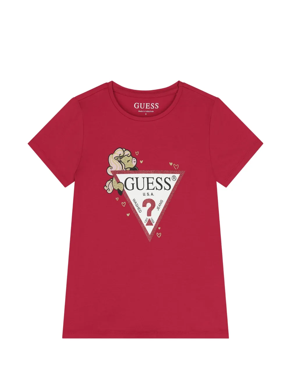 guess kids crew-neck graphic-print T-shirt - Rosso