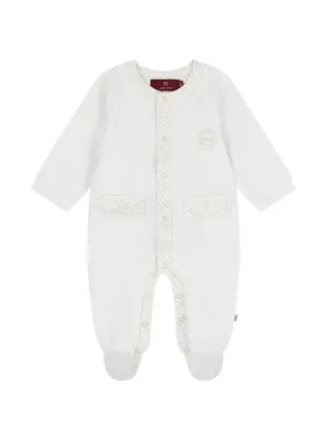 Moncler Enfant teddy-bear Fleece Logo Patch Onesie | Neutrals