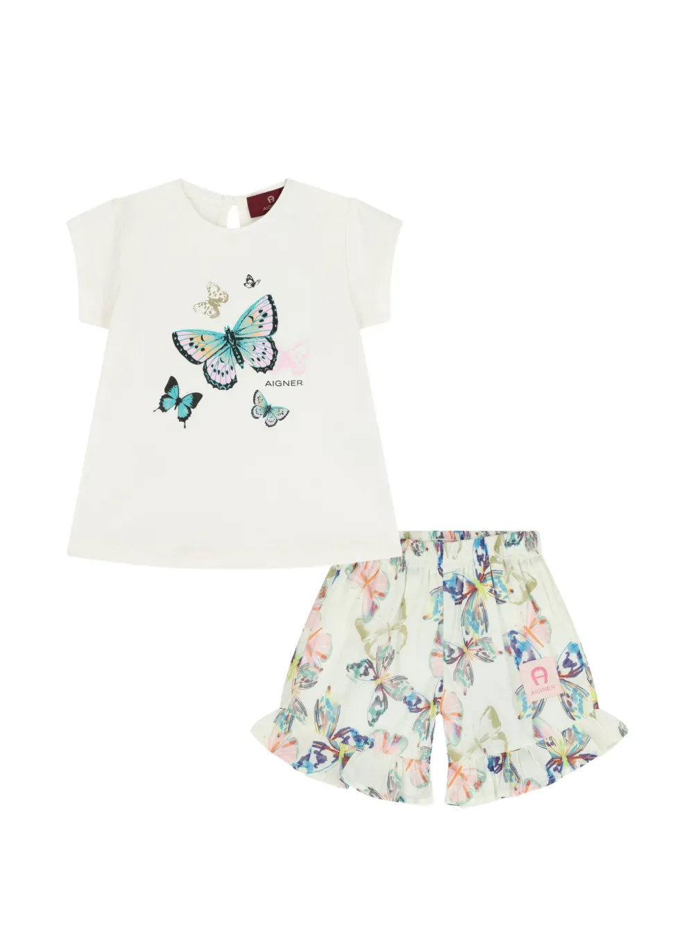 Aigner Kids Set shorts con stampa farfalla - Toni neutri