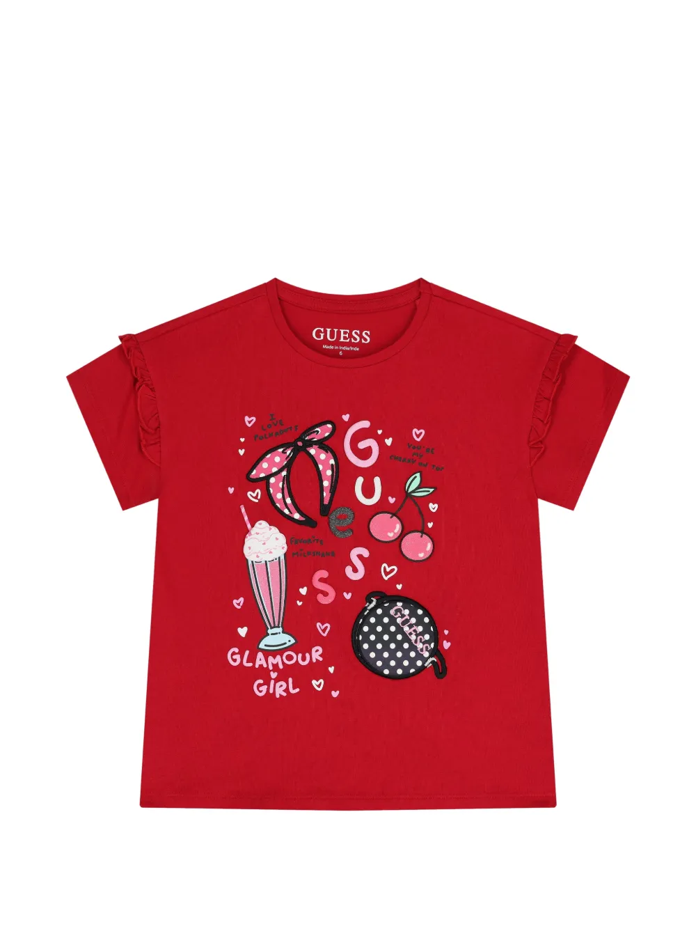 guess kids print-detail ruffled T-shirt - Rosso