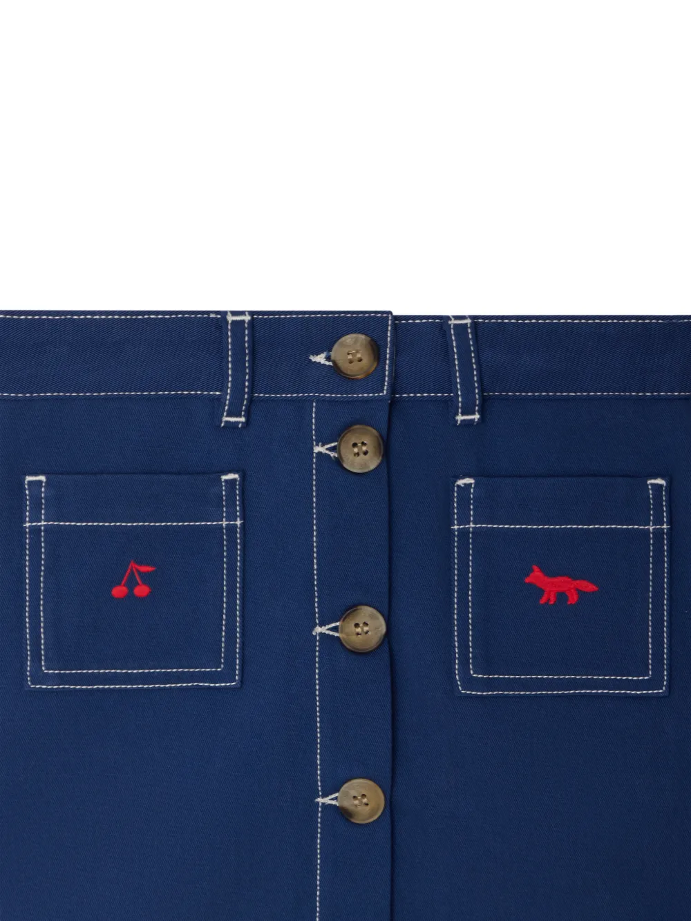 Bonpoint x Maison Kitsuné Laurine rok met borduurwerk en knopen Blauw