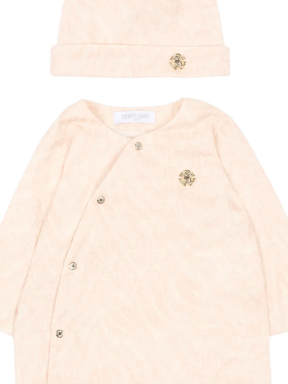 Roberto Cavalli Junior Romper muts en slabbetje met monogramprint Roze