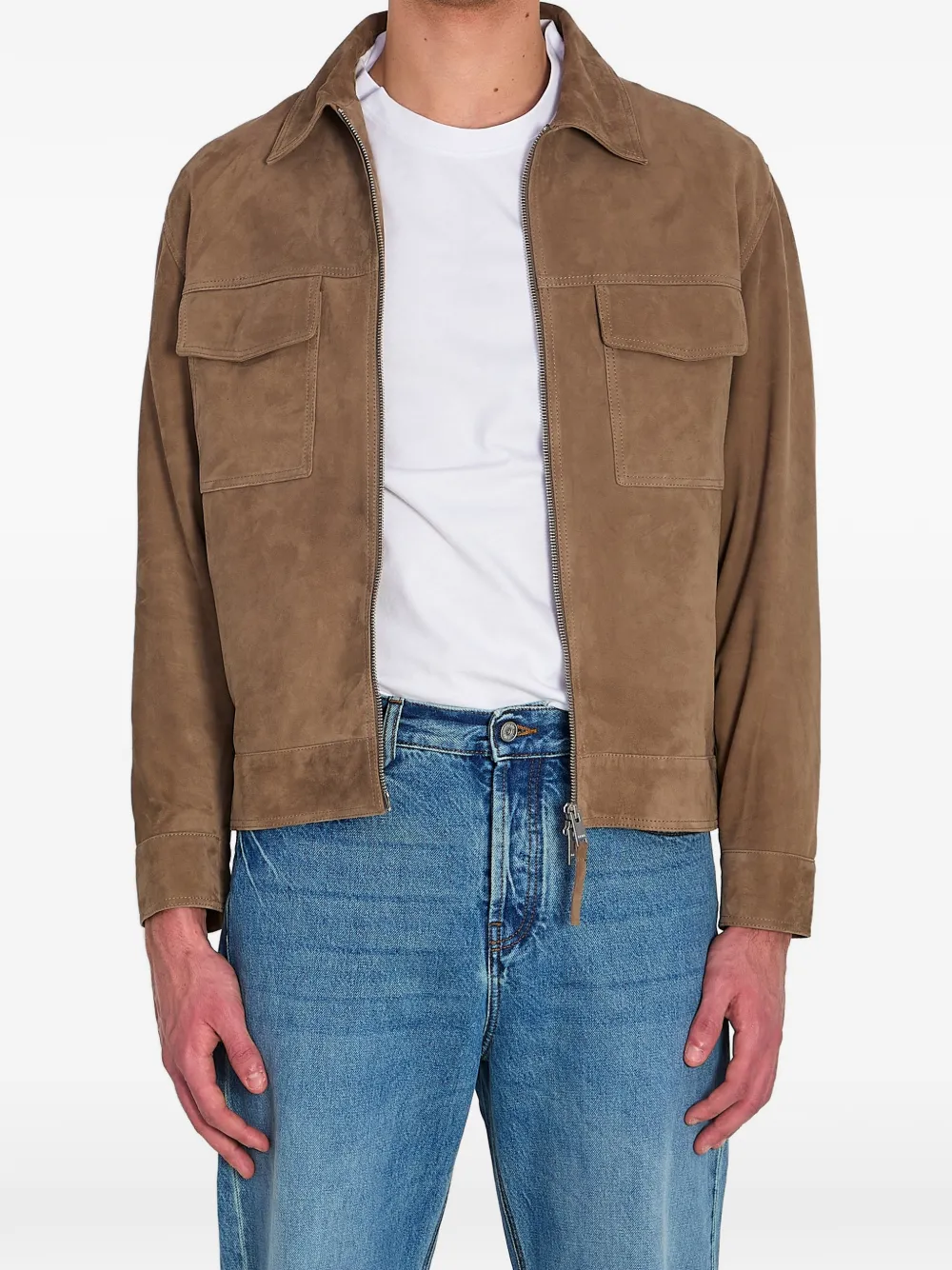 Arma flap-pocket kale suede jacket - Marrone