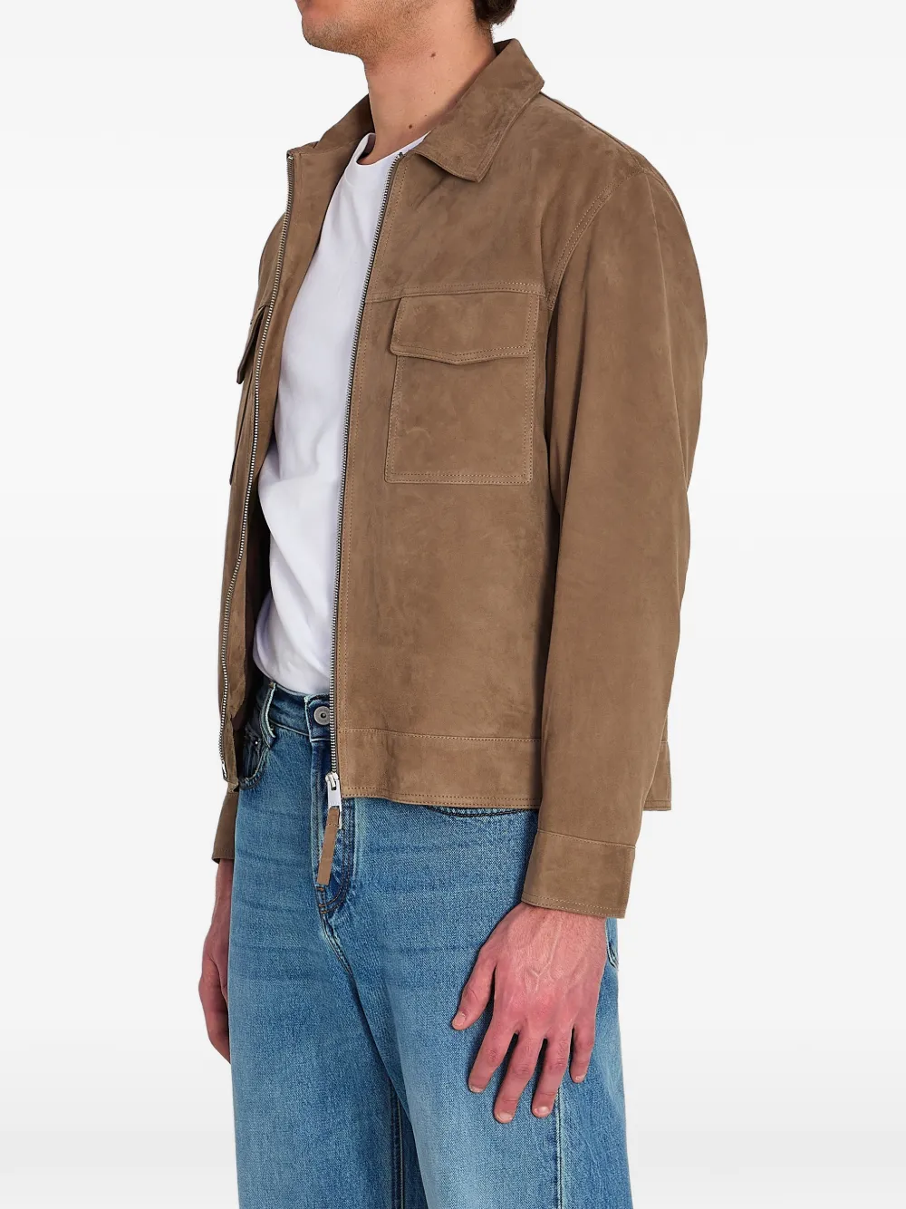  Arma Flap-pocket Kale Suede Jacket - Brown 
