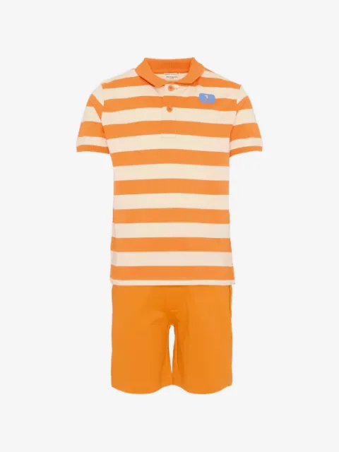 TRUSSARDI JUNIOR striped polo-shirt and shorts set
