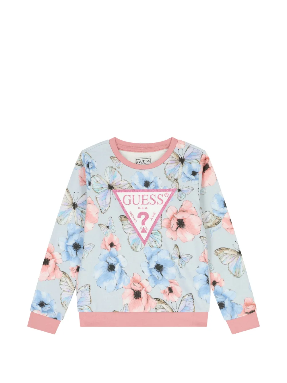 guess kids floral-pattern butterfly-motif sweatshirt - Blue