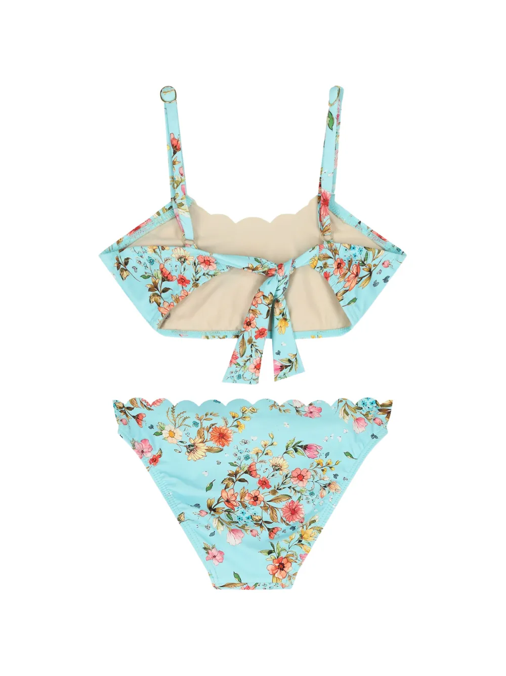 PQ Swim Kids Tweedelige bikini met bloemenprint en gewelfde afwerking Blauw